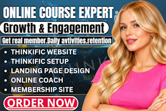 build thinkific online course website, sales funnel, lms for membership site