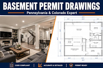 draw pennsylvania and colorado basement finishing plans and permit drawing