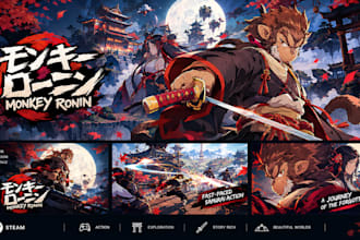 design anime style steam capsule art steam assets and game promotional artwork