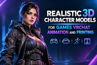 design realistic 3d game characters for vrchat animation and 3d print