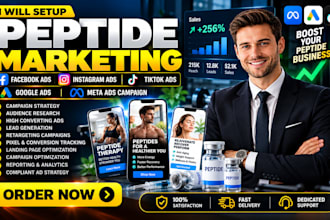 setup peptide marketing tiktok ads, google ads facebook ads for peptide meta ads