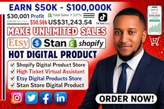 create 7figure shopify digital product store etsy product listing SEO stan store