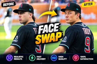 do realistic face swap ,change face, head change, photo retouching within 1 hour