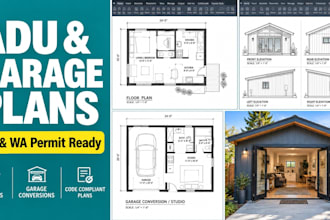 draw california and washington adu plans garage conversion drawings