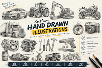 draw realistic hand drawn sketches of weapons vehicles and objects