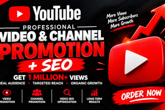 promote your youtube video and channel to 1 million views with SEO and ranking