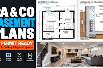 draw pennsylvania and colorado basement finishing plans and permit drawings