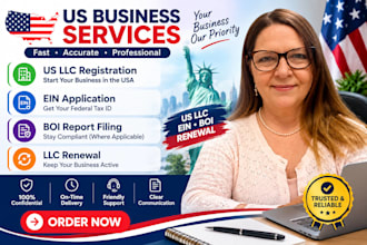 register your US llc, obtain ein, file boi or renew your llc