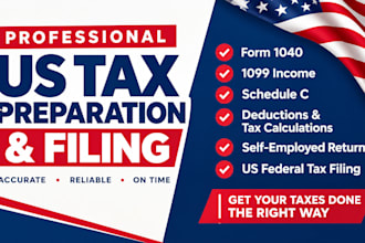 handle US tax returns, form 1040, 1099, schedule c and bookkeeping