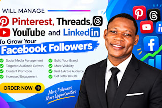 manage pinterest threads youtube and linkedin to promote facebook followers