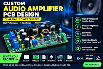 design audio amplifier pcb, dual rail power supply and low noise audio circuit