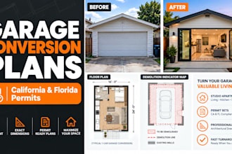 draw california and florida garage conversion permit drawings