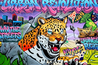 create custom wall mural, botanical, boho, doddle art,  graffiti mural art
