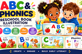 create educational preschool book illustrations for abc phonics and reading