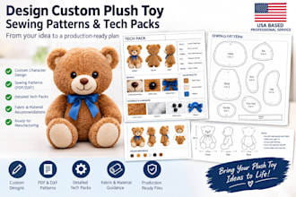 design custom plush toy sewing patterns and tech packs
