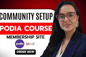 build podia website, podia course creation membership site and community setup