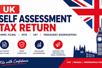 do UK self assessment tax return, hmrc filing, mtd,vat, freeagent bookkeeping