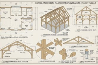 design timber truss plans, king post, queen post, roof framing and connections