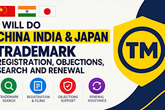 do china india and japan trademark registration, objections, search and renewal