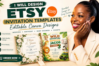create editable canva wedding birthday invitation templates for etsy store seo