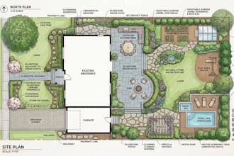 landscape architect backyard design, front yard, garden design, patio, site plan