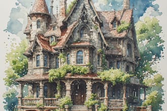 digital watercolor house portraits and buildings