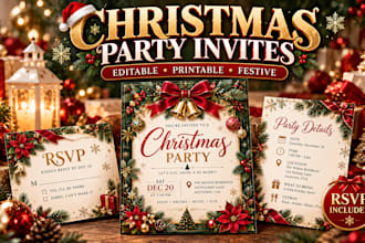 design editable christmas party invitation holiday invite and canva printable