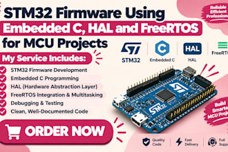 develop stm32 firmware using embedded c, hal and freertos for mcu projects