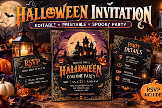 design editable halloween party invitation costume invite and canva printable