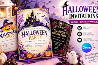 design editable halloween party invitation costume invite and canva printable