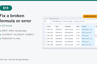 fix excel formulas, clean messy data or build a google sheets dashboard