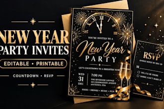 design editable new year party invitation countdown invite and canva printable