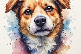 paint dog, cats, whatever pet portrait with watercolor