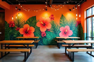 design custom restaurant cafe bar mural wall art and grafiti food wall art