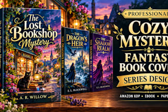 design a cozy mystery book cover, fantacy book cover and series for amazon kdp