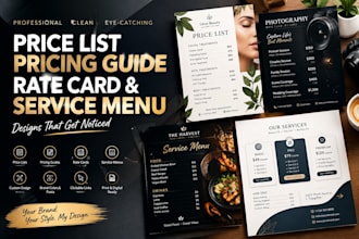design a modern price list, pricing guide, rate card and service menu