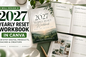 do 2027 yearly reset workbook in canva for etsy digital product, coaches creator