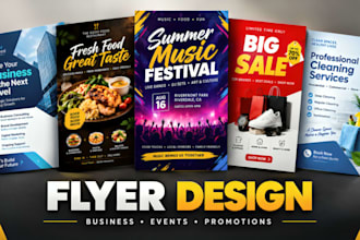 design modern business flyers, product flyers and postcards