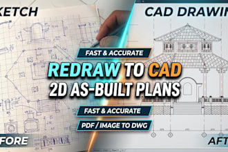 redraw sketch to 2d cad as built drawings and elevations