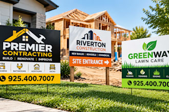 design contractor yard signs, construction site signs and lawn service signage