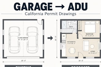 draw california garage conversion adu jadu plans city permit