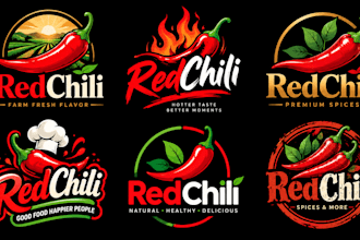 design a professional, spicy food, hot sauce, restaurant, or food red chili logo