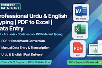 do urdu english typing, data entry and pdf to excel