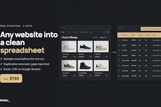 scrape website data into clean excel, csv or google sheets