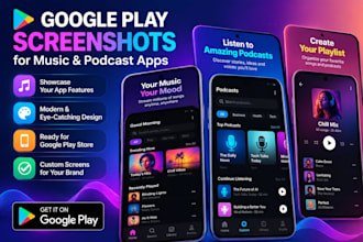 design google play screenshots for music and podcast apps