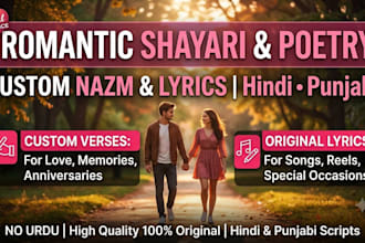 write custom poetry, romantic shayari, nazm and lyrics