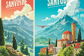 create a travel poster illustration in a retro vintage style