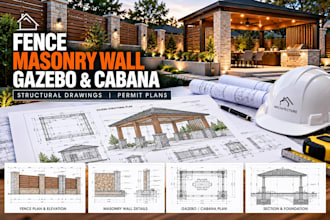 fence masonry wall gazebo cabana structural drawings permit plans outdoor struct