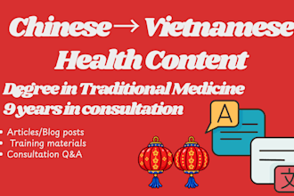 translate chinese health and medical content into vietnamese