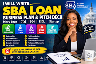 write sba micro loan 7a 504 eidl loan approval business plan pitch deck startup